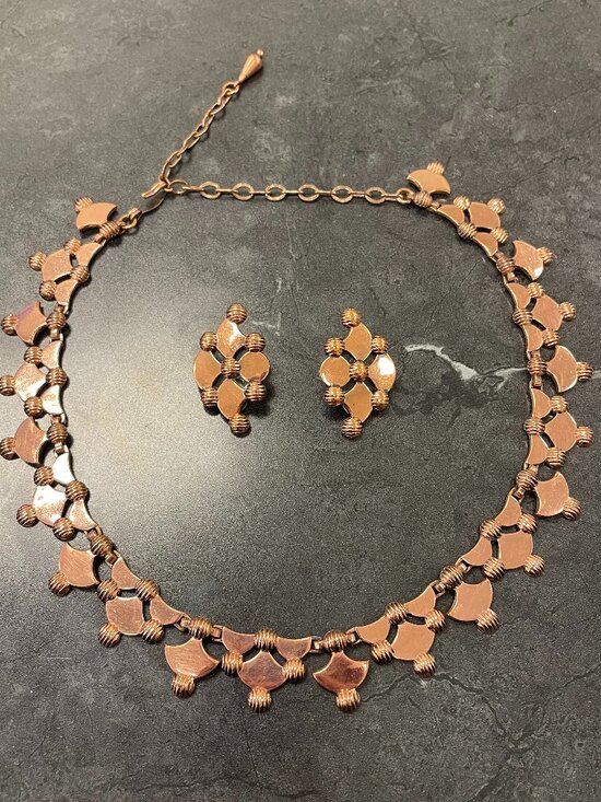 Renoir Jewelry - Vintage Renior Copper Filligree Choker and Clip-on Earring Set